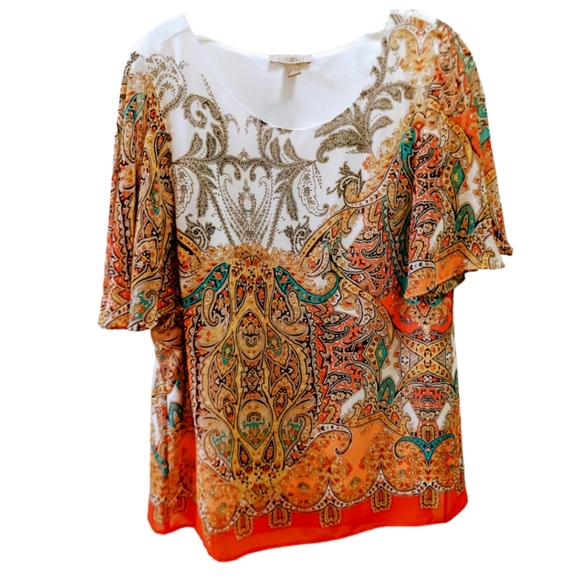 Roz & Ali Tops - Roz Ali Paisley Butterfly Sleeves Boho Top Blouse Sz. L